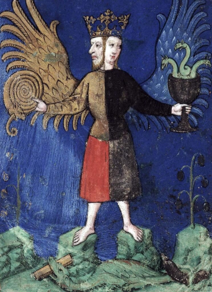 Illustration of the Crowned Hermaphrodite from the alchemical treatise Book of the Trinity, c. 1417.