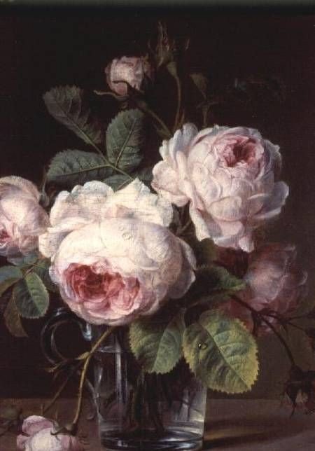 Roses in a Glass Vase on a Ledge by Cornelis van Spaendonck